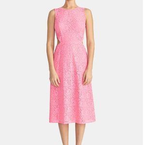 RACHEL ROY Womens Pink Lace Lace Sleeveless Jewel Neck Midi Dress -